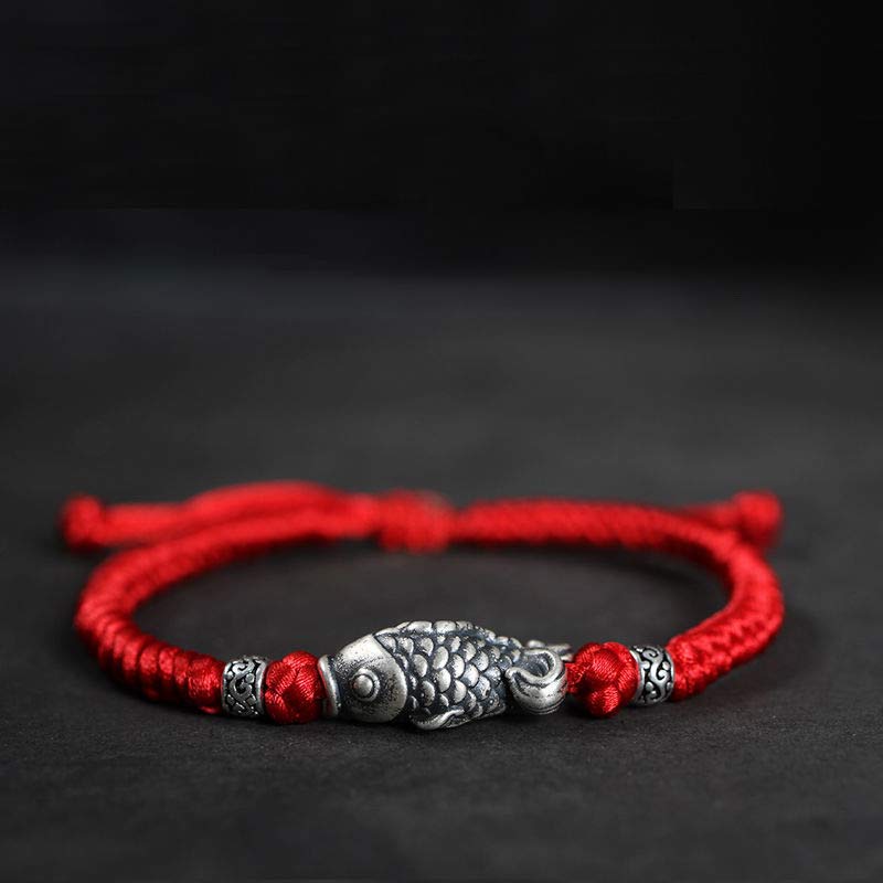 Silver Luck Koi Fish Braided String Bracelet