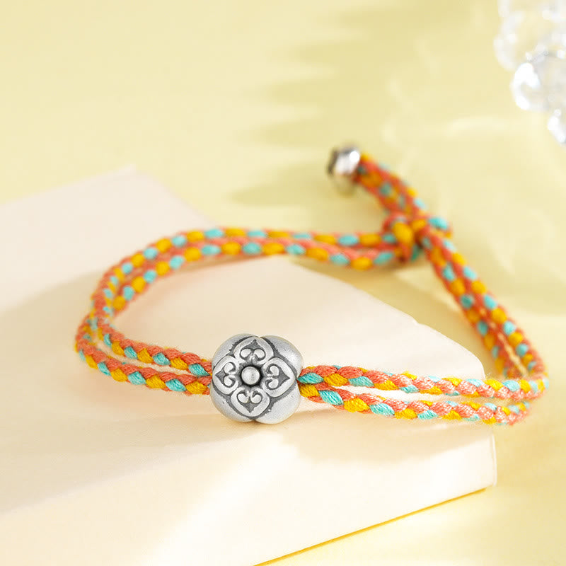 999 Sterling Silver Persimmon Luck Multicolored Braided Bracelet