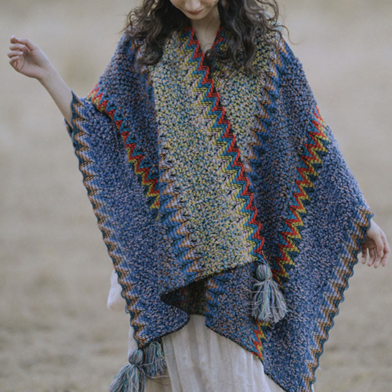 Tibetan Shawl Soft Warm Knitting Cloak Winter Tibetan Tassel Scarf