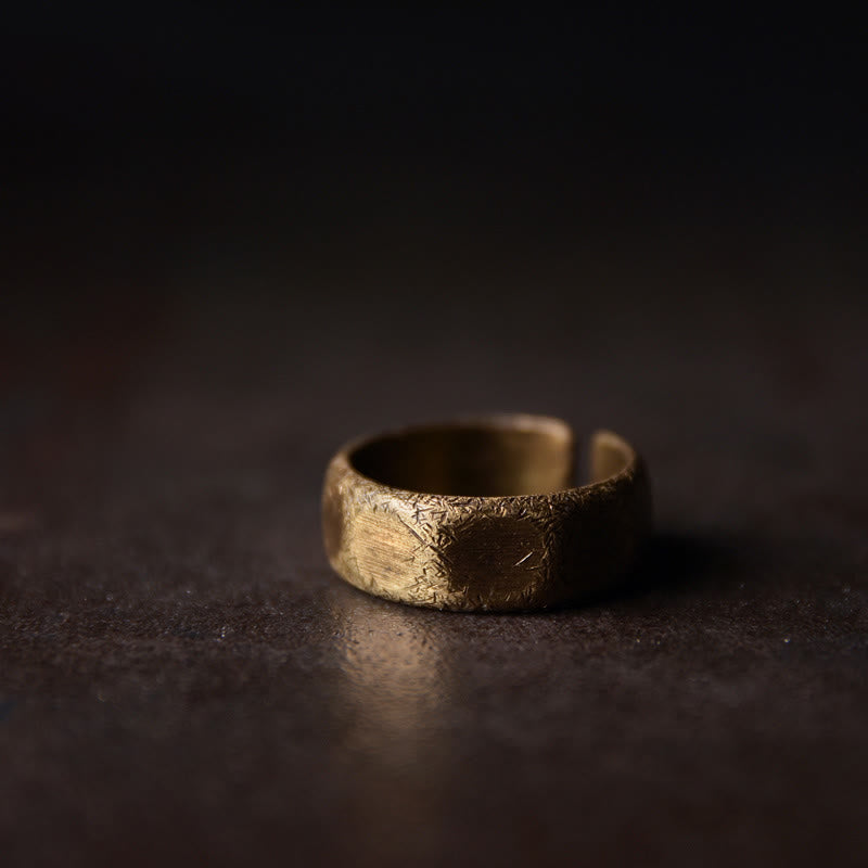 Tibetan Simple Design Copper Brass Frosted Wealth Ring
