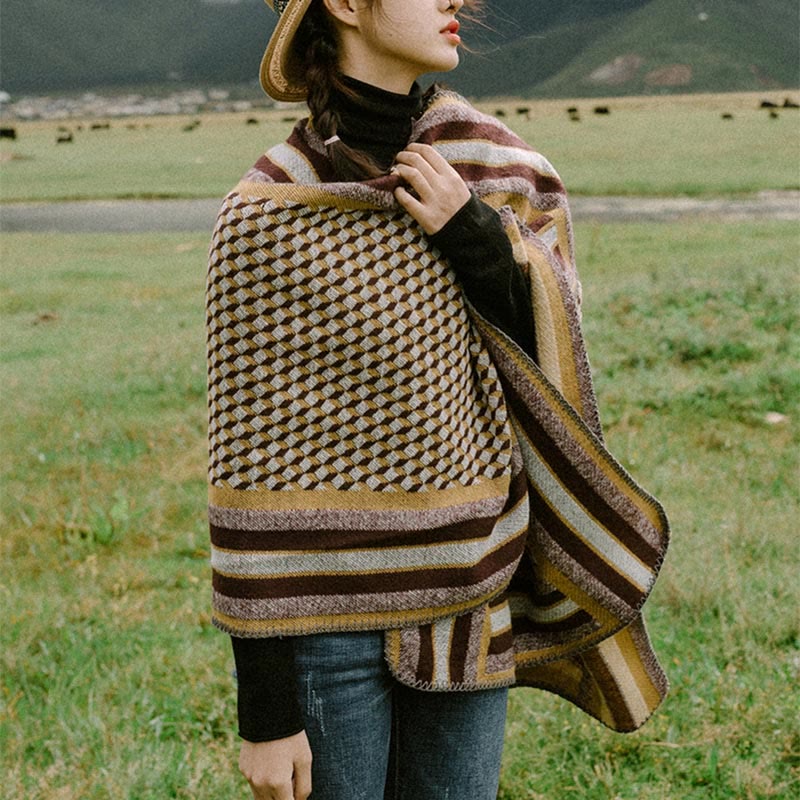 Tibetan Shawl Classic Pattern Winter Cozy Warm Travel Scarf Wrap