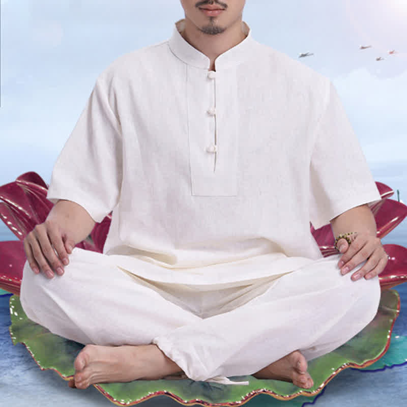 Spiritual Zen Meditation Prayer Practice Cotton Linen Clothing Men's Set