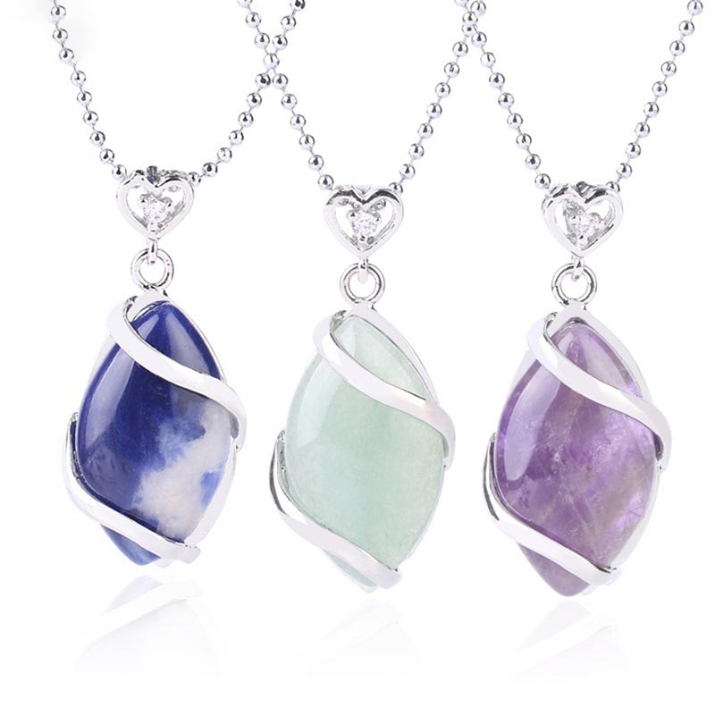 Marquise Pattern Natural Crystal Stone Charm Necklace Pendant