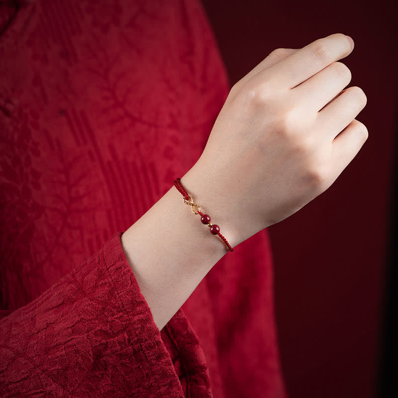 Cinnabar Blessing Red String 14K Gold Infinity Symbol Bracelet Anklet