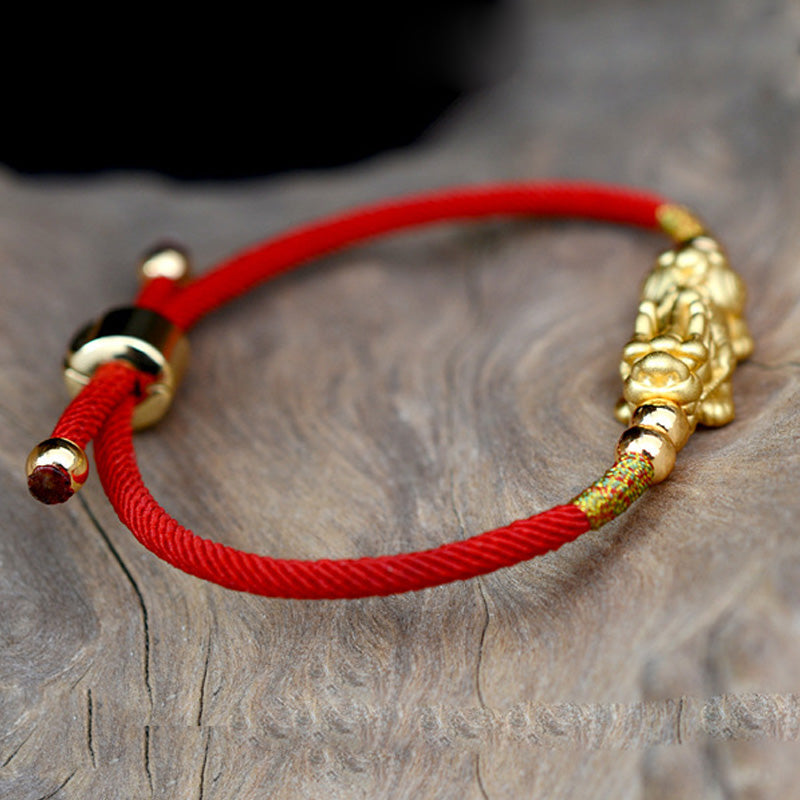 24K Gold-Plated PiXiu Luck Red String Bracelet