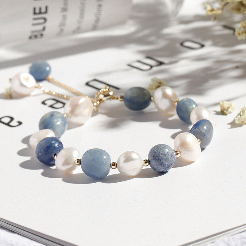 Natural Blue Aventurine Crystal Pearl Bead Healing Bracelet