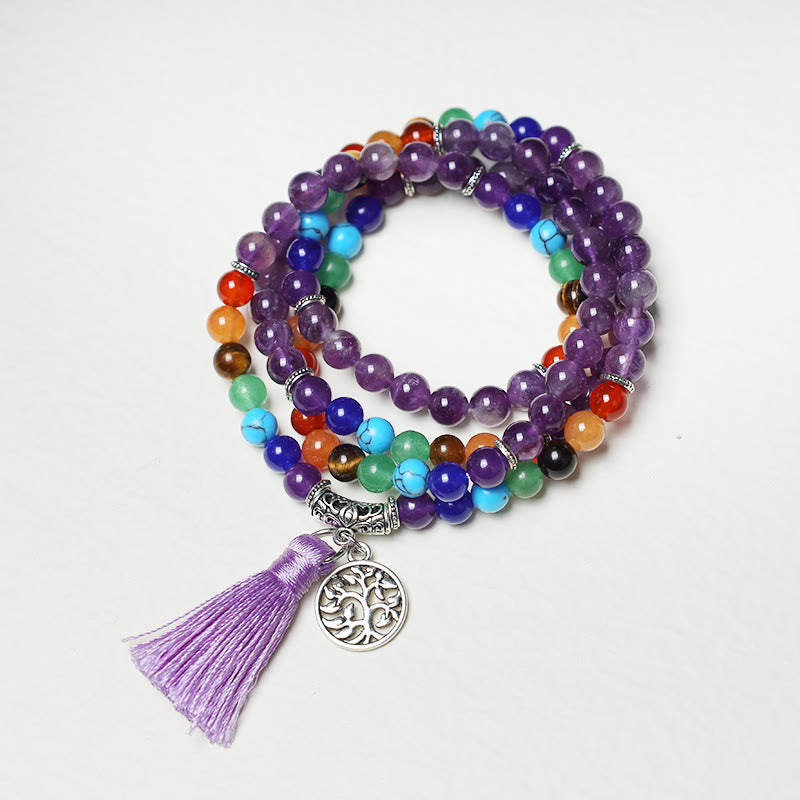 Healing Crystal Mala Prayer Beads 108 Meditation Healing Multilayer Bracelet Necklace