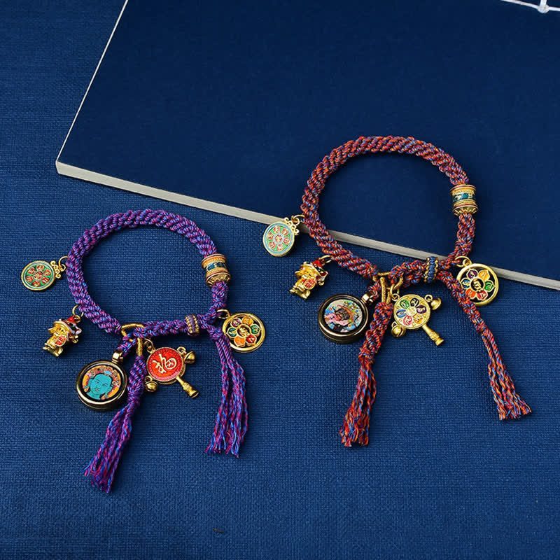 Tibetan Green Tara Zakiram Goddess of Wealth Thangka Luck Braid String Bracelet