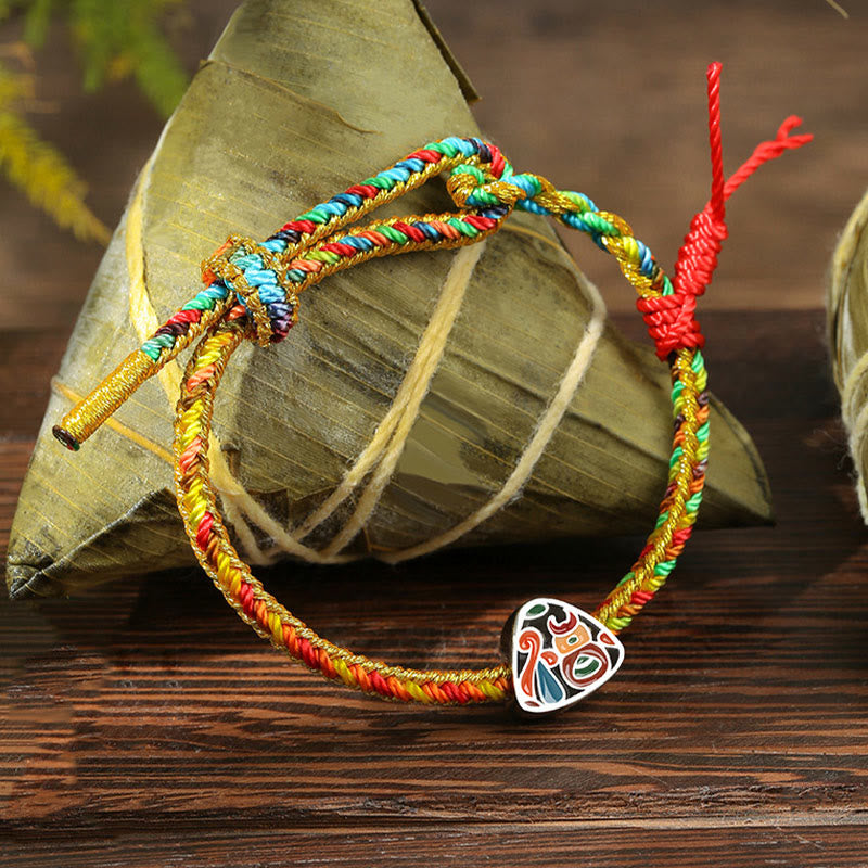 925 Sterling Silver Dragon Boat Festival Fu Character Zongzi Pattern Luck Handmade Multicolored Child Adult Bracelet