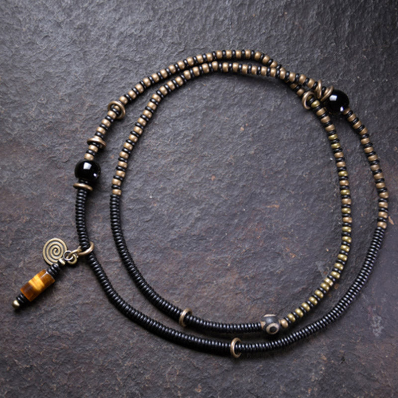 Ebony Wood Dzi Bead Copper Peace Couple Bracelet Necklace Pendant