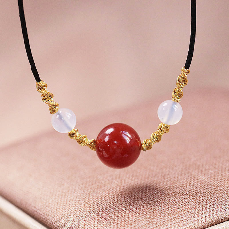 Natural Red Agate Chalcedony Self-acceptance Confidence String Bead Bracelet Necklace Pendant