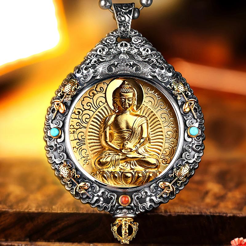 Chinese Zodiac Natal Buddha Thangka Nine Palaces Eight Diagrams Wealth Rotatable Necklace Pendant