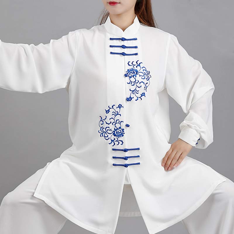 Flower Embroidery Meditation Prayer Spiritual Zen Tai Chi Qigong Practice Unisex Clothing Set
