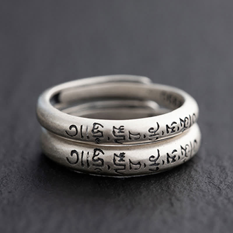 990 Sterling Silver Six True Words Om Mani Padme Hum Love Peace Ring