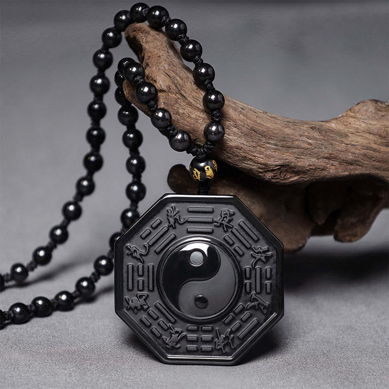 Black Obsidian Stone Yin Yang Pendant Necklace