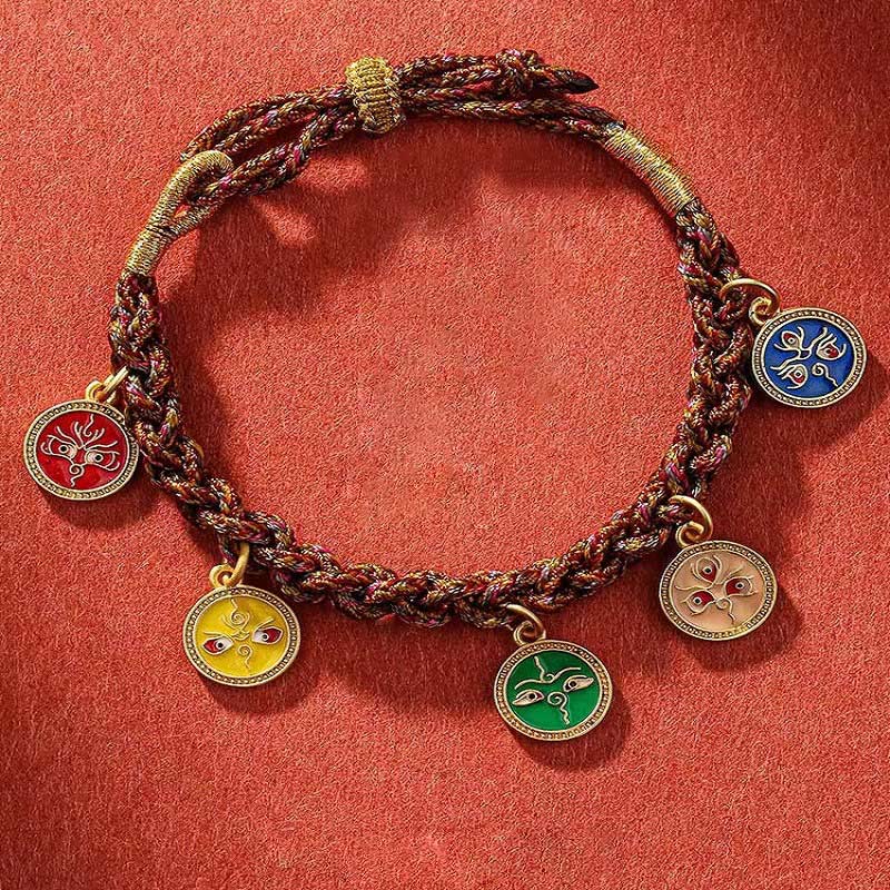 Tibetan Five God Of Wealth Thangka Luck Braid String Bracelet