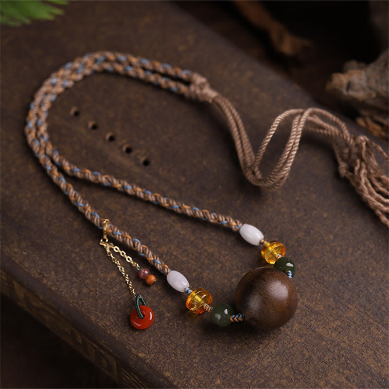 Bai Qinan Agarwood Bead Luck Strength String Necklace Pendant