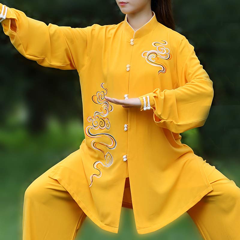 Auspicious Clouds Embroidery Meditation Prayer Spiritual Zen Tai Chi Qigong Practice Unisex Clothing Set