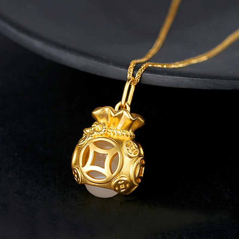 Auspicious Feng Shui Money Bag Jade Pendant Necklace