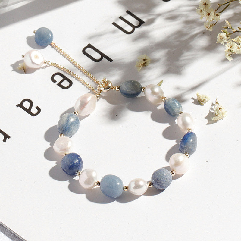 Natural Blue Aventurine Crystal Pearl Bead Healing Bracelet