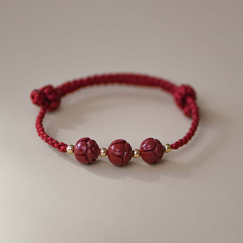 Cinnabar Jade Lotus Calm Red String Weave Bracelet