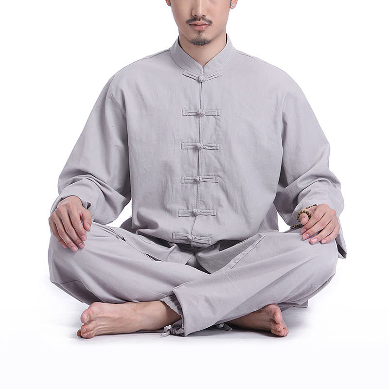 Chinese Frog Button Design Meditation Prayer Cotton Linen Spiritual Zen Practice Yoga Clothing Men's Set