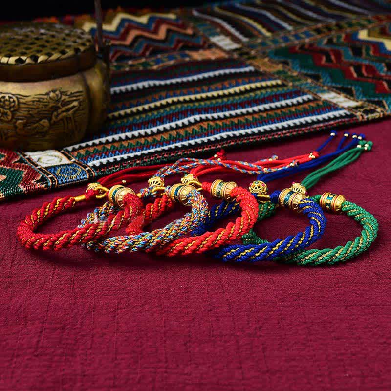 Tibetan Handmade Luck Thangka Prayer Wheel Charm Weave String Bracelet