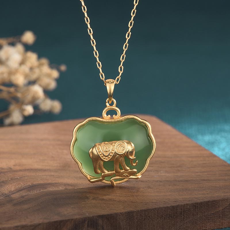 Natural Jade Elephant Healing Necklace Pendant
