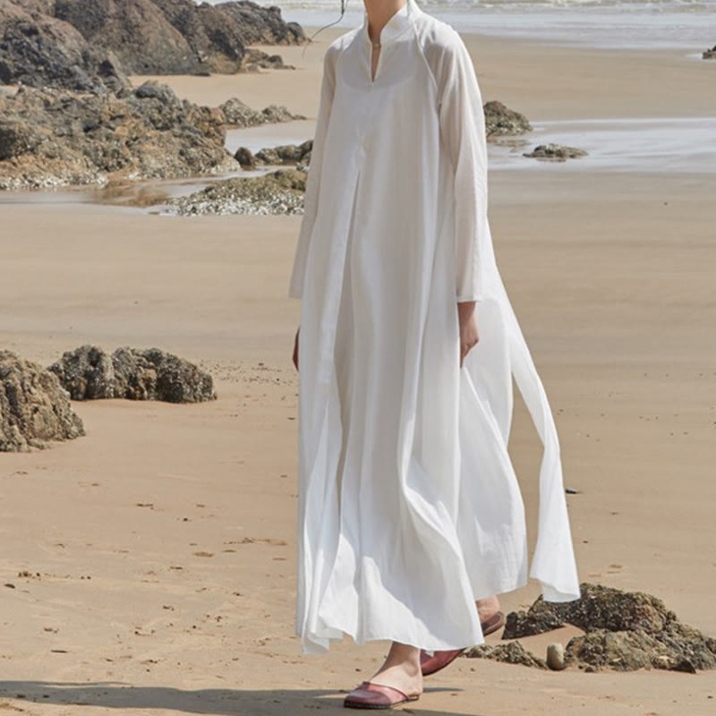 Simple Design Meditation Spiritual Long Dress Zen Practice Yoga Clothing Women's White Gown