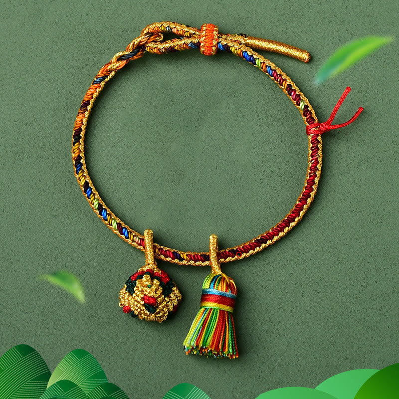 Colorful Rope Luck Handmade Zongzi Golden Ball Charm Bracelet
