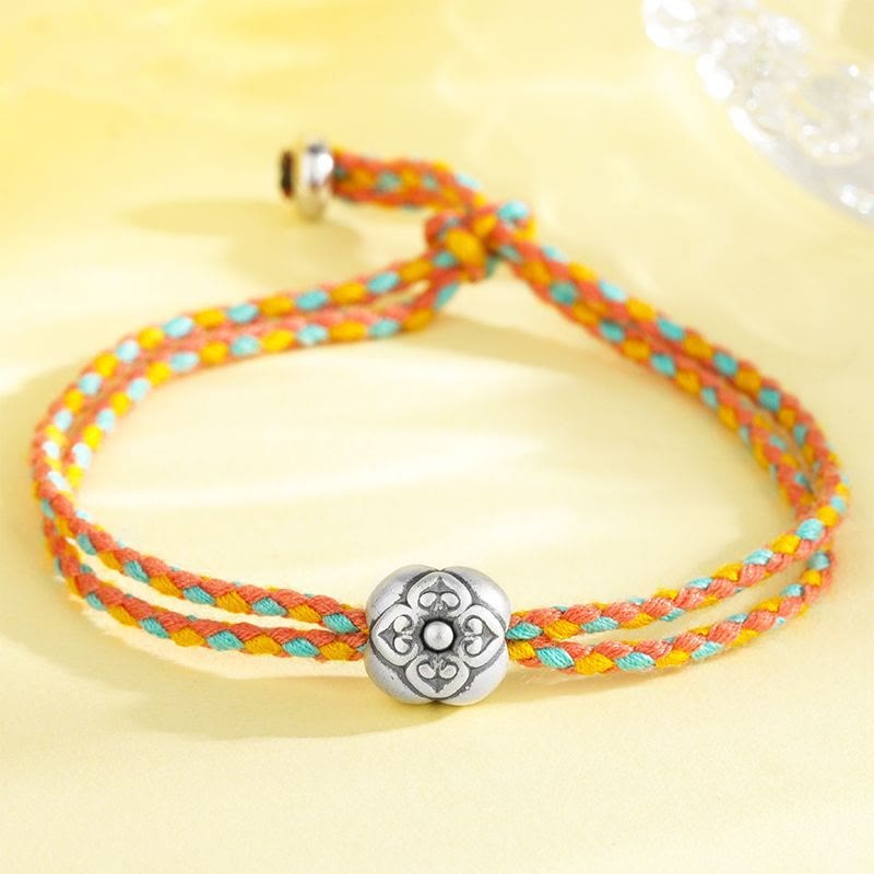 999 Sterling Silver Persimmon Luck Multicolored Braided Bracelet