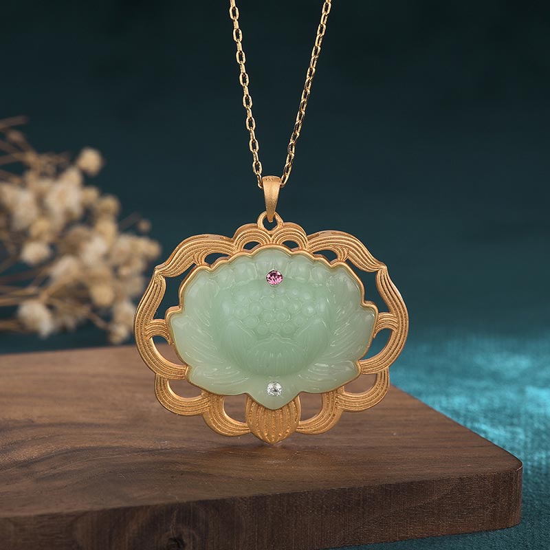 Natural Jade Lotus Harmony Necklace Pendant