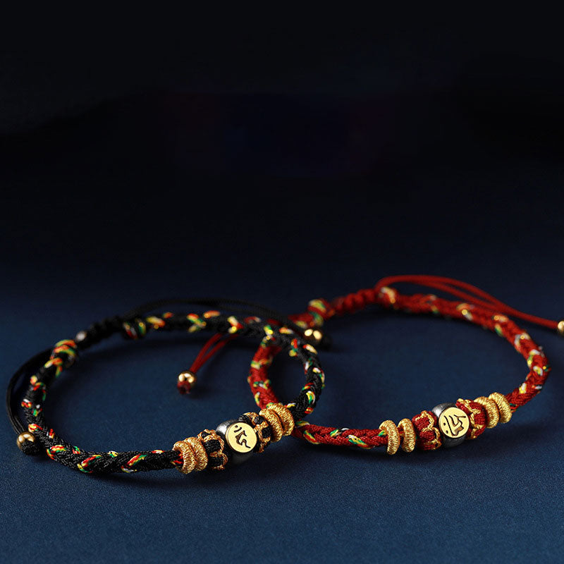Chinese Zodiac Natal Buddha Silver Luck Braided String Bracelet