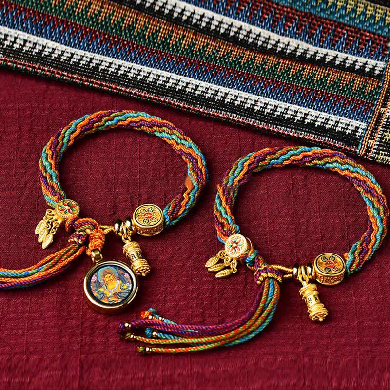 Tibetan Luck Reincarnation Knot Prayer Wheel Dream Catcher Braid String Bracelet