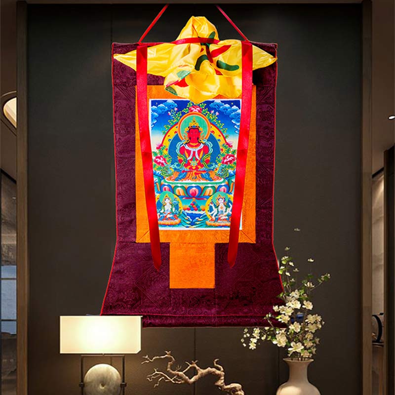 Tibetan Longevity Buddha Framed Thangka Blessing Decoration