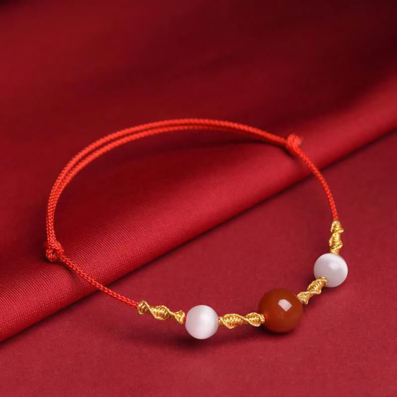 Natural Red Agate Cat Eye Calm Braided String Bracelet Necklace Pendant