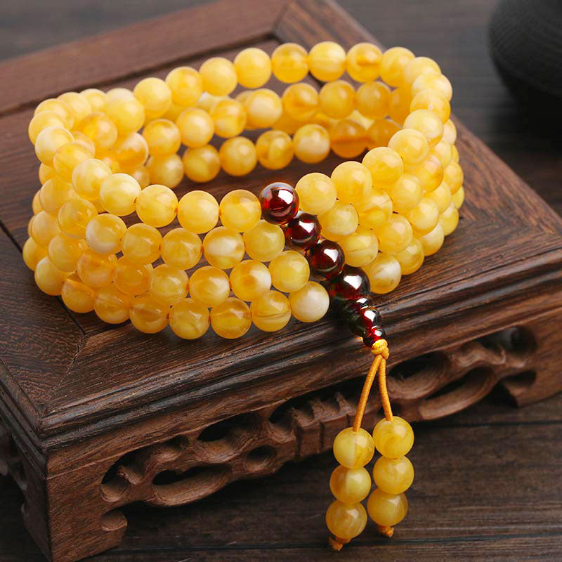 108 Beads Natural Amber Red Agate Balance Bracelet Mala