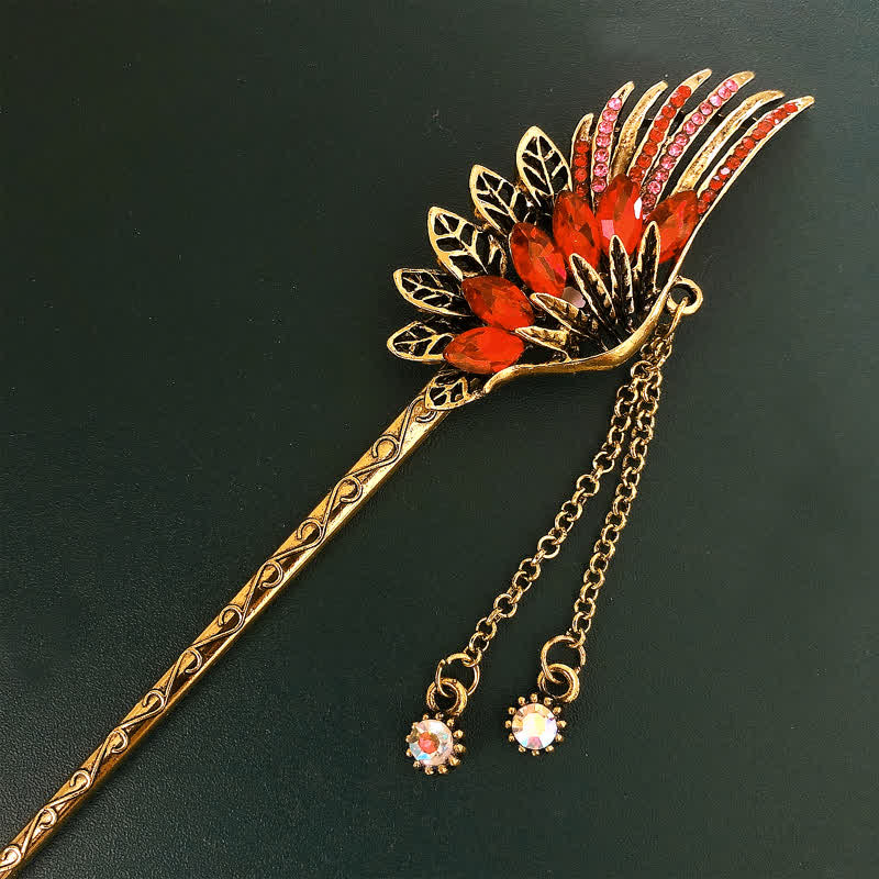 Phoenix Feather Crystal Tassels Confidence Hairpin
