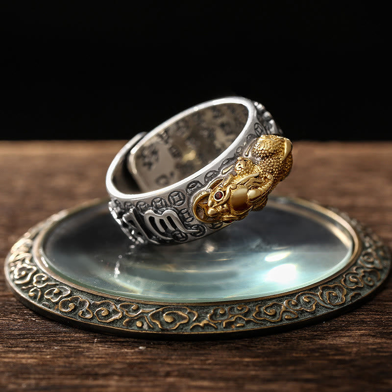 Tibetan 990 Sterling Silver Om Mani Padme Hum PiXiu Dorje Vajra Heart Sutra Engraved Wealth Ring