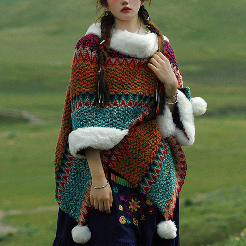 Tibetan Multicolored Striped Shawl Winter Cozy Travel Scarf Wrap
