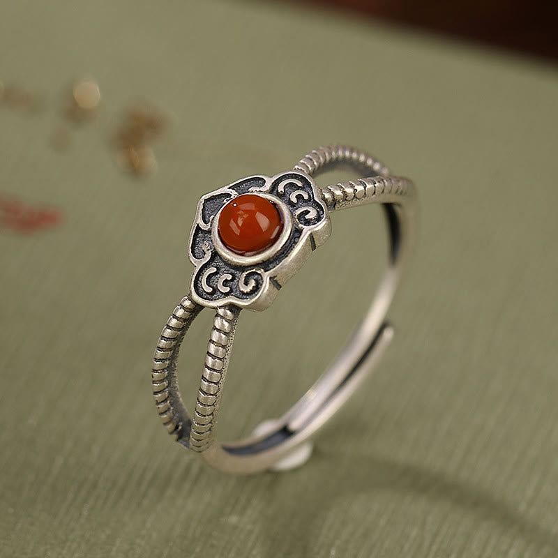 925 Sterling Silver Red Agate Bead Logical Thinking Ring