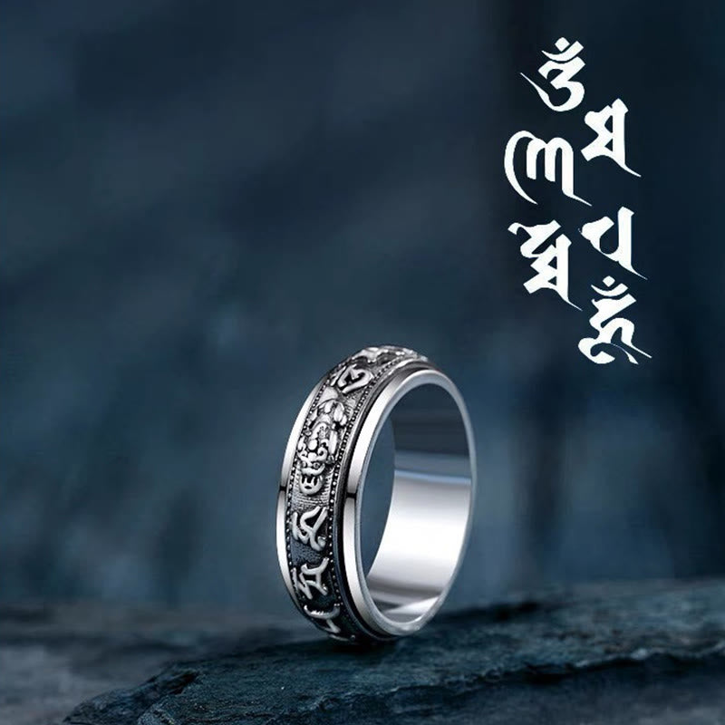 Tibetan Om Mani Padme Hum PiXiu Engraved Wealth Luck Rotatable Ring