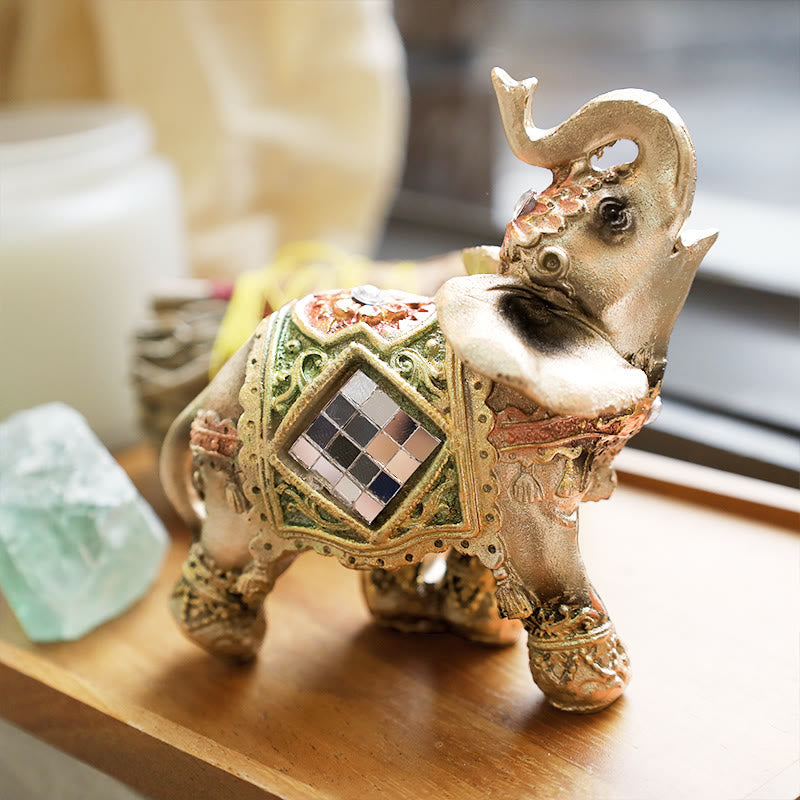 Lucky Feng Shui Green Elephant Statue Sculpture Wealth Figurine Gift Home Decoration