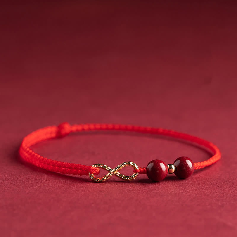 Cinnabar Blessing Red String 14K Gold Infinity Symbol Bracelet Anklet