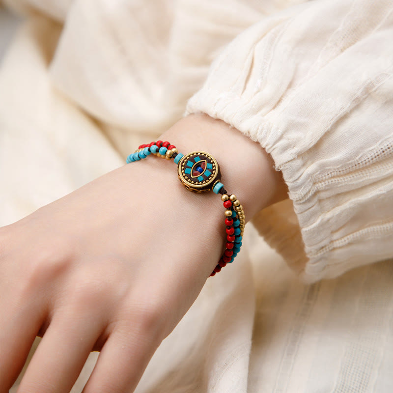 Tibetan Turquoise Om Mani Padme Hum Protection Strength Bracelet