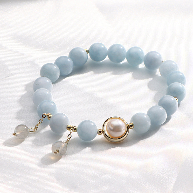Aquamarine Pearl Healing Moonstone Beads Charm Bracelet
