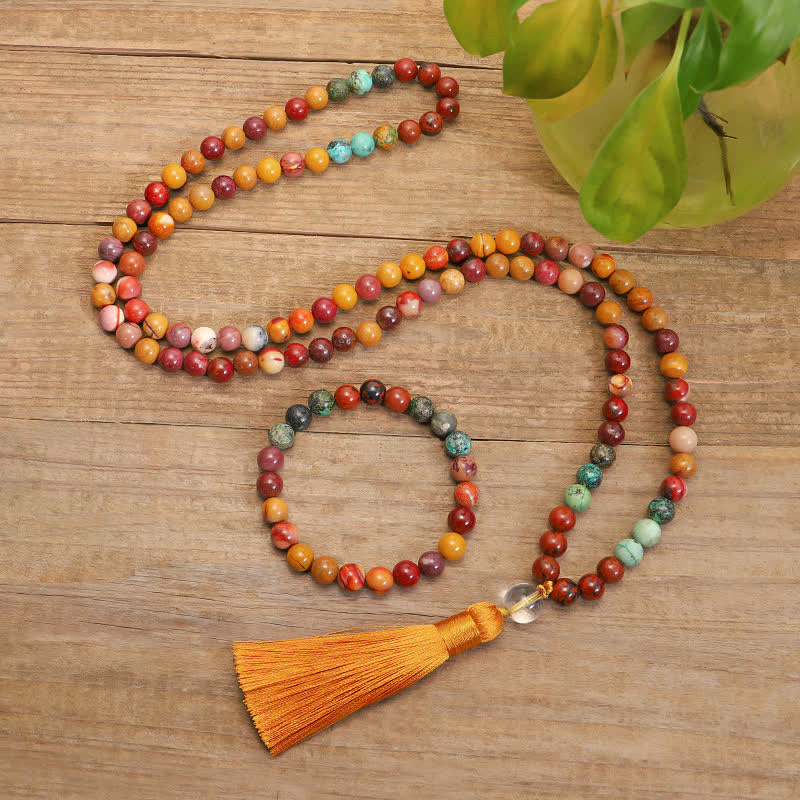 108 Mala Beads Mookaite Emotional Growth Bracelet Tassel Necklace Pendant
