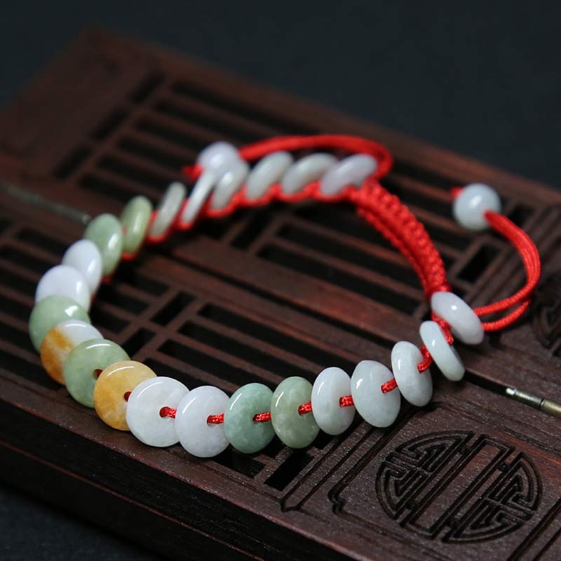 Round Jade Lucky Red String Weave Bracelet