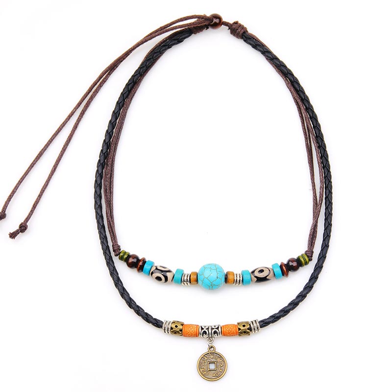 Turquoise Dzi Bead Protection Necklace
