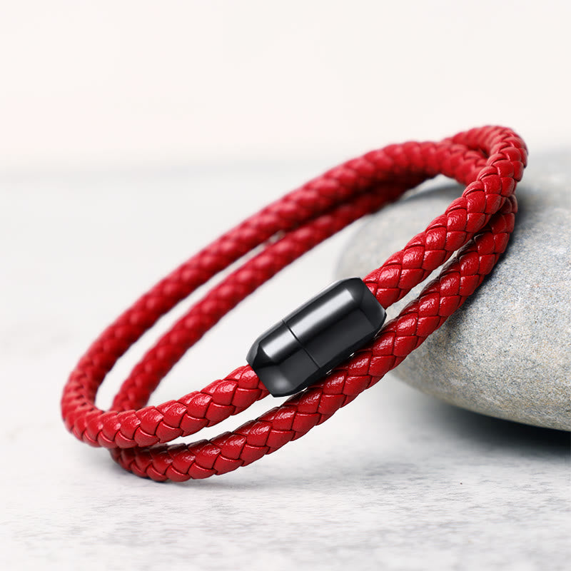 Genuine Leather Red String Protection Magnetic Buckle Bracelet